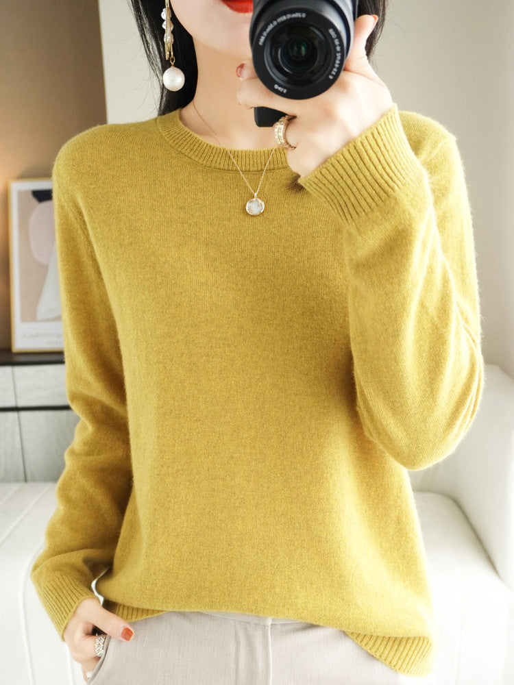 New Autumn and Winter Round Neck Knitwear Women's Pullover Knitwear Pure Color Long-Sleeved Women's Thin Inner Wear Outer Bottoming Shirt Korea