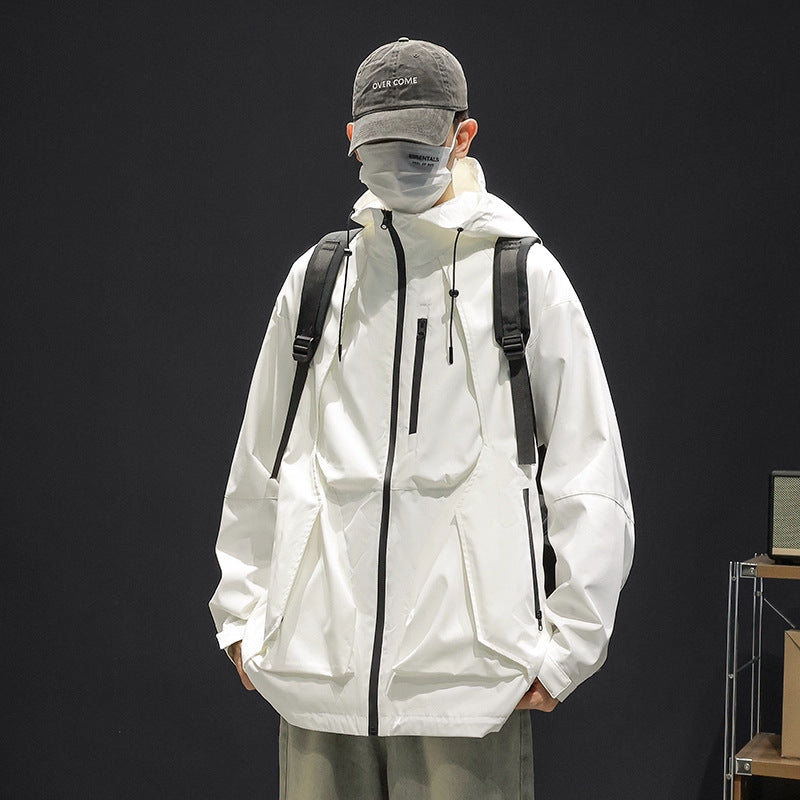 Plus Size Men's Loose Trendy Windproof Work Jacket for Spring and Autumn, Casual Oversized Jacket for Big and Tall Men