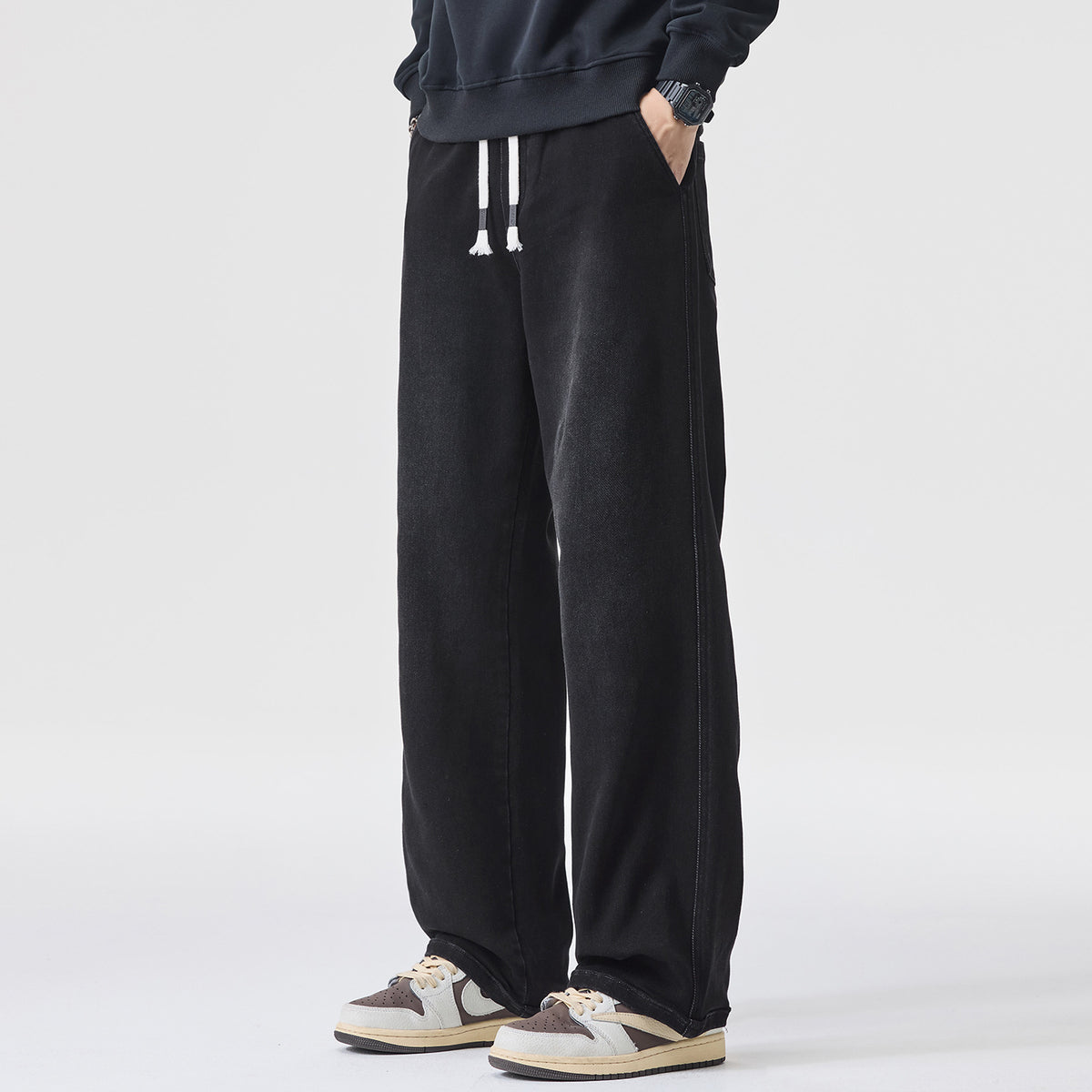 Plus Size Men's Autumn and Winter New Tall Extended Wide-Leg Jeans Men's Loose Versatile Casual Straight Pants
