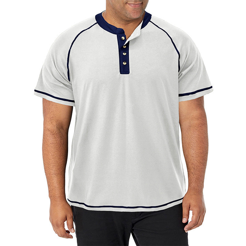 European and American Men's Tall Short-sleeved Heavyweight Henry Shirt Cross-border Large Size Men's Round Neck T-shirt Outdoor Basic Style