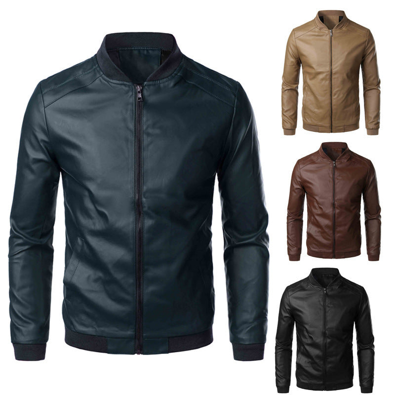 Cross-Border E-Commerce Foreign Trade Men's Clothing Plus Size Leather Jacket for Big and Tall Men, Winter Men's Pu Leather Jacket, Baseball Leather Jacket, 4 Color Options