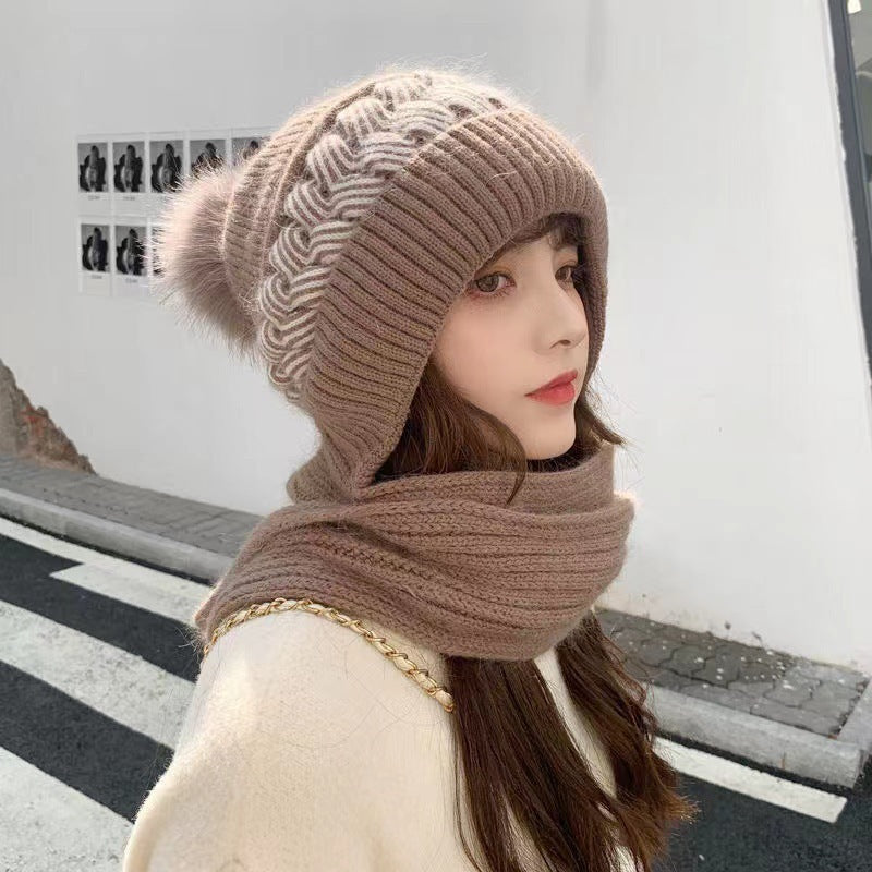 Hat Women's Autumn and Winter Velvet Scarf Ear Protection Warm Hat Outdoor Riding Hat Neck Protection Winter Hat Knitted Hat Wool Hat