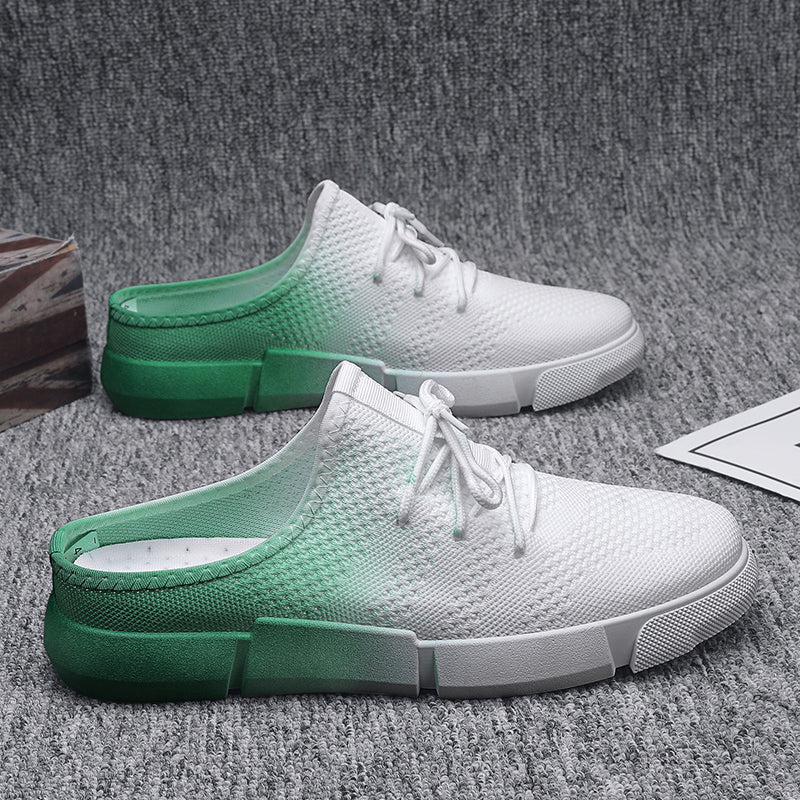 Canvas Shoes Men's Half-Slip Summer Mesh Breathable Trendy Casual Thin Toe-Toe Heelless Lazy Slip-On Trendy Shoes