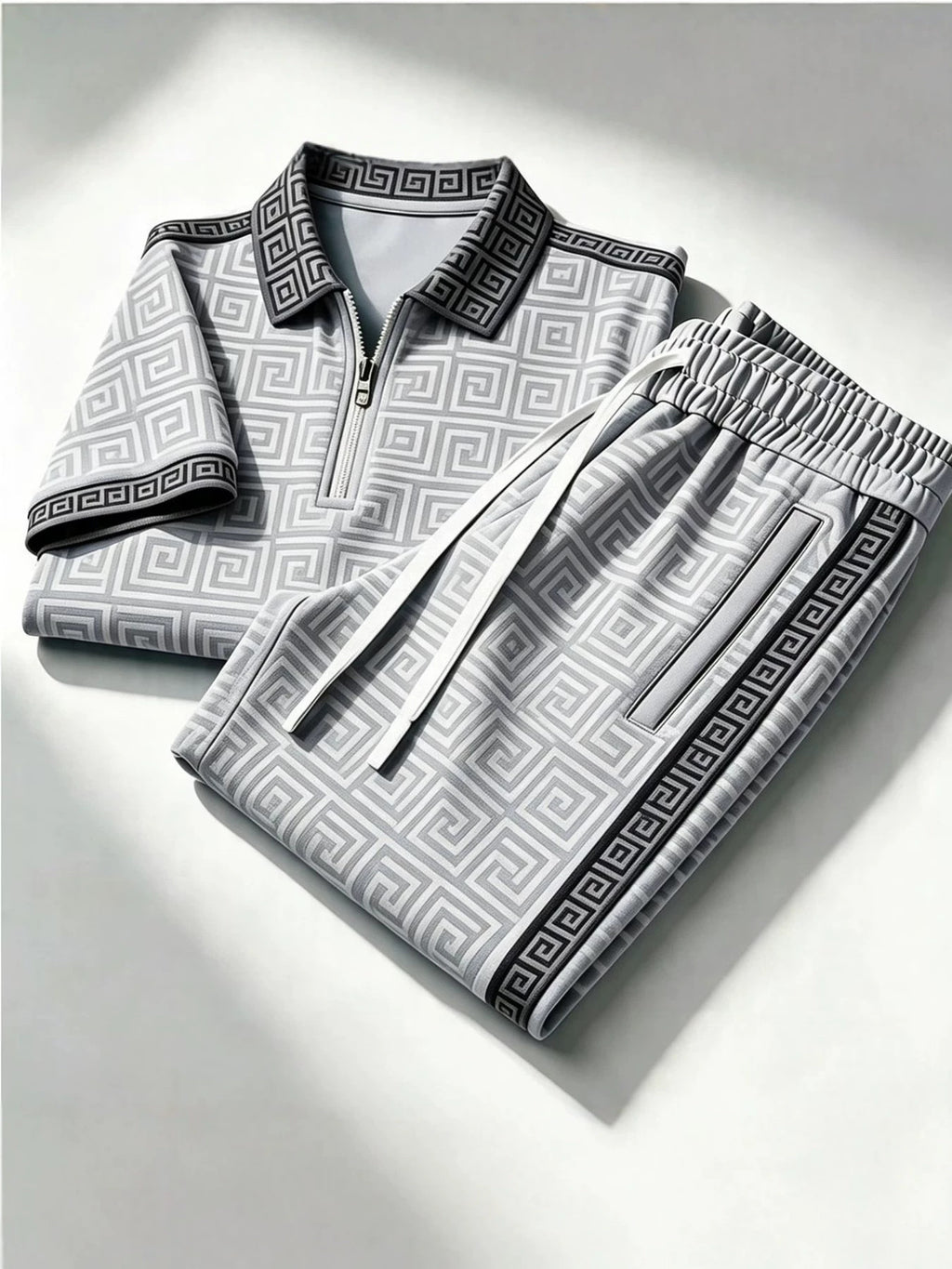 Cross-Border 2026 Trendy Brand Summer New European and American Fashion Casual Zip-Up Polo Shirt Short-Sleeve Long Pants Set for Men