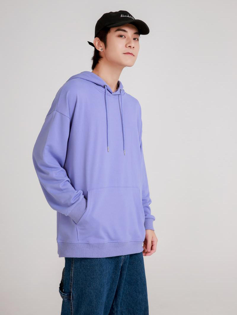 American fashion brand 260g pullover casual loose hooded sweater dopamine solid color heavy shoulder hoodie in spring and autumn