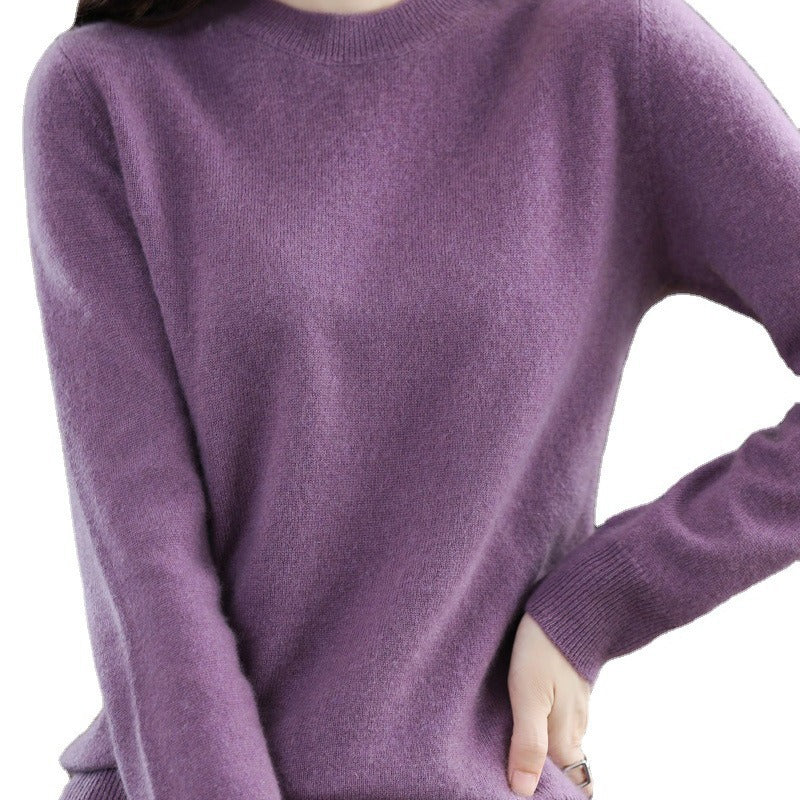New Autumn and Winter Round Neck Knitwear Women's Pullover Knitwear Pure Color Long-Sleeved Women's Thin Inner Wear Outer Bottoming Shirt Korea
