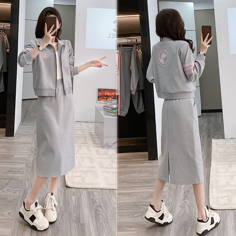 2025 Early Autumn Baseball Suit Women's Zipper Jacket with Mid-Length Skirt Fashionable Tall and Slim Big Long Leg suit Women