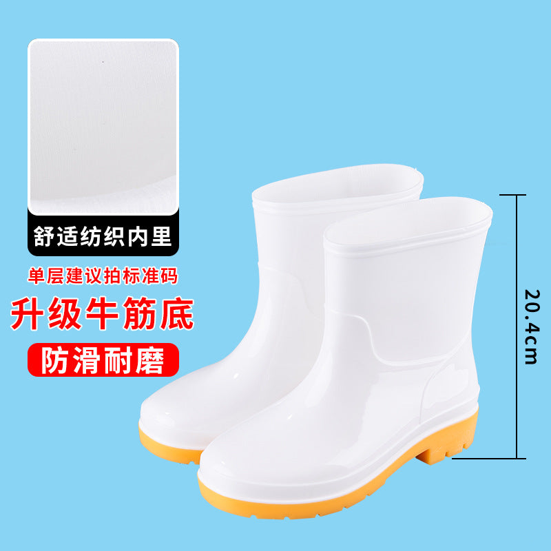 White Rain Boots Food Factory Work Rain Boots Non-slip Food Hygienic Boots Oil-proof Acid and Alkali Resistant Chef Water Shoes Labor Protection Shoes