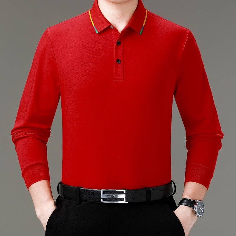 Big Red Long-Sleeved T-Shirt for the Year of Birth, Autum Thin Top for Middle-Aged Men, Middle-Aged and Elderly Men's Mercerized Cotton Daddy Wear