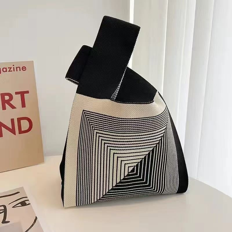 Souvenir Tote Bag, Large Capacity Small Bag for Women, Color-Blocked Knitted Tote Bag, Storage Bag, Versatile Handbag