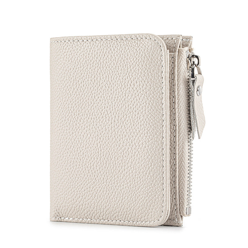 2025 Short Wallet Women's Genuine Leather Ultra-Thin Wallet Card Holder High-End First-Layer Cowhide Wallet Japanese Cross-Border