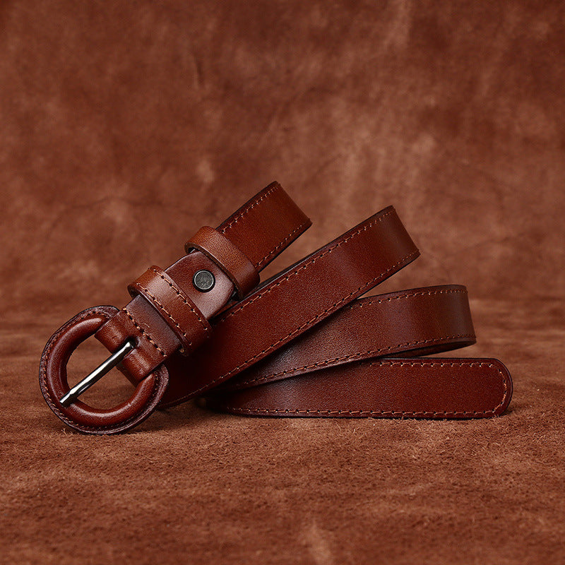 2.2CM wide anti-allergy belt Women's genuine leather pin buckle first layer cowhide fashionable simple all-match decorative pants belt