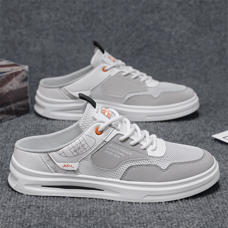 Canvas Shoes Men's Half-Slip Summer Mesh Breathable Trendy Casual Thin Toe-Toe Heelless Lazy Slip-On Trendy Shoes