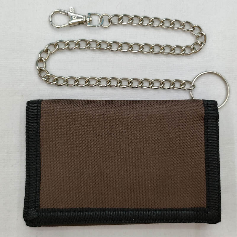 Folding anti-theft chain men's coin purse cross-border black three-fold small wallet zipper key chain card pocket