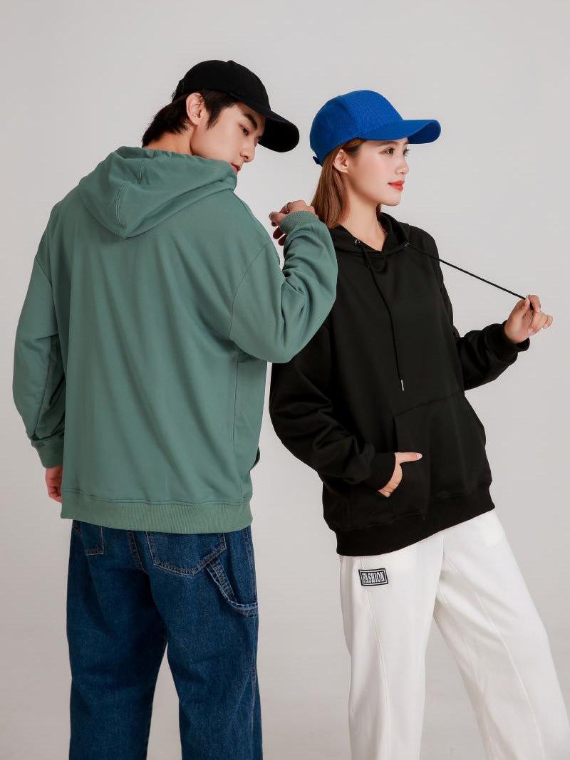 American fashion brand 260g pullover casual loose hooded sweater dopamine solid color heavy shoulder hoodie in spring and autumn
