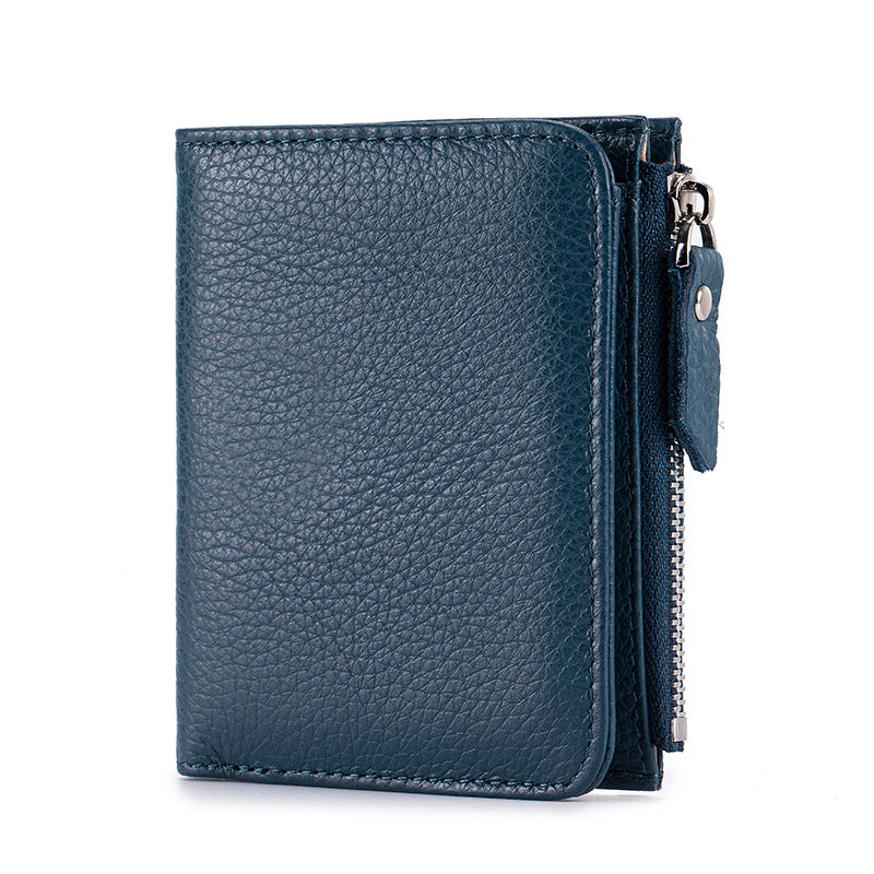 2025 Short Wallet Women's Genuine Leather Ultra-Thin Wallet Card Holder High-End First-Layer Cowhide Wallet Japanese Cross-Border