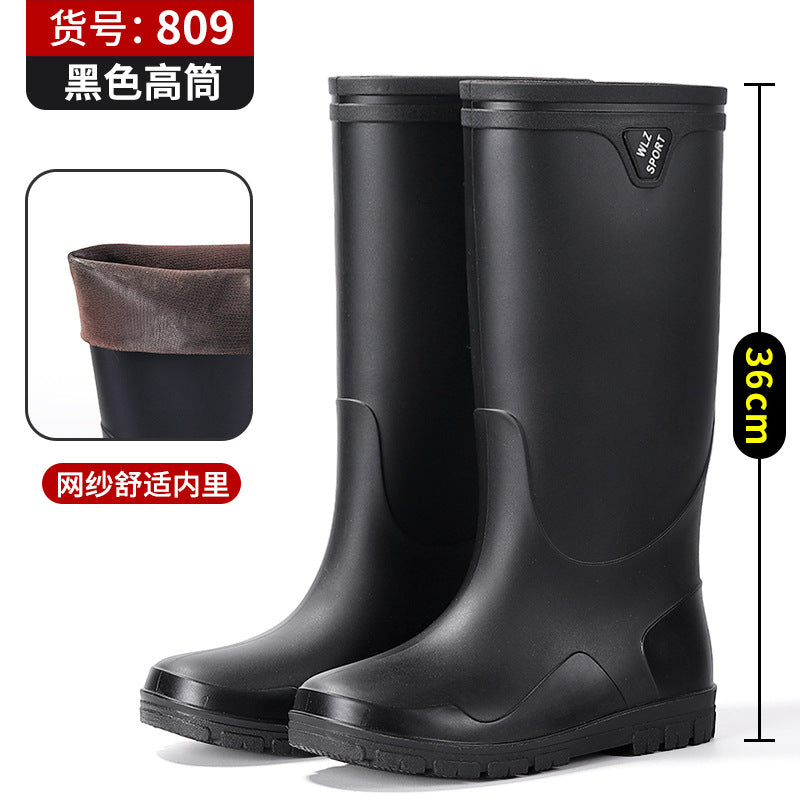 New Thickened High-Tube Men's Waterproof Non-Slip Warm Outdoor Fishing Rubber Boots with Drawstring