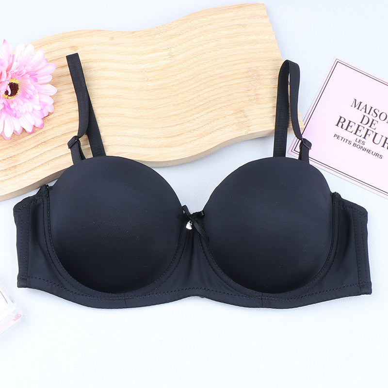 Cross-border half cup underwear women's bra solid color glossy steel ring push up top support bra sexy big chest small bra c cup
