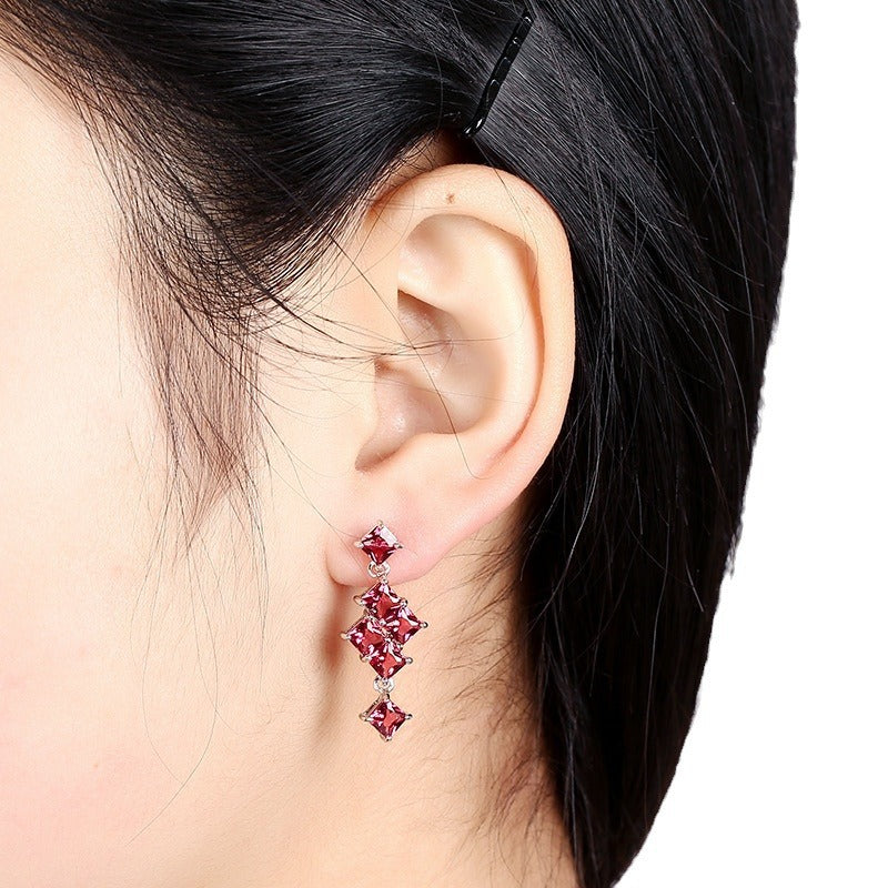 Qingxing AAA Square Zircon Inlaid Geometric Style S925 Silver Pin Earrings Korean Earrings Factory Outlet