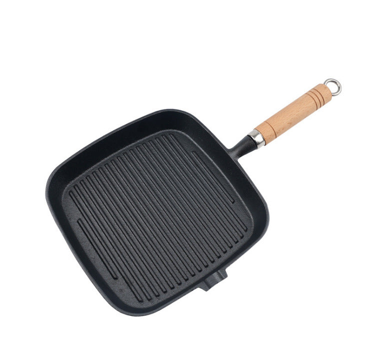 Cast Iron Steak Frying Pan Pot Iron Striped Baking Pan Steak Frying Pan Uncoated Thickened Pan Factory Direct Wholesale