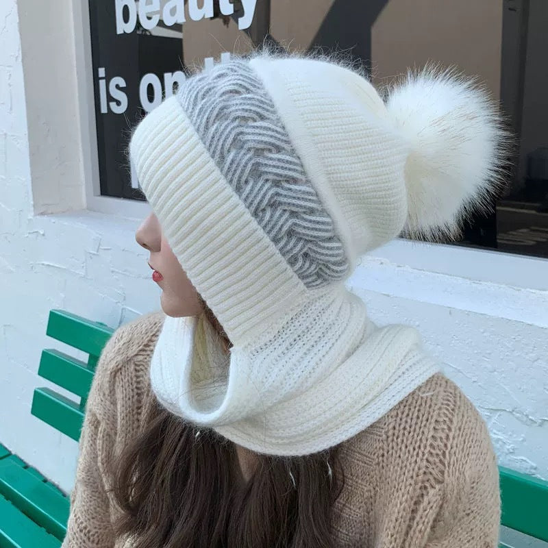Hat Women's Autumn and Winter Velvet Scarf Ear Protection Warm Hat Outdoor Riding Hat Neck Protection Winter Hat Knitted Hat Wool Hat