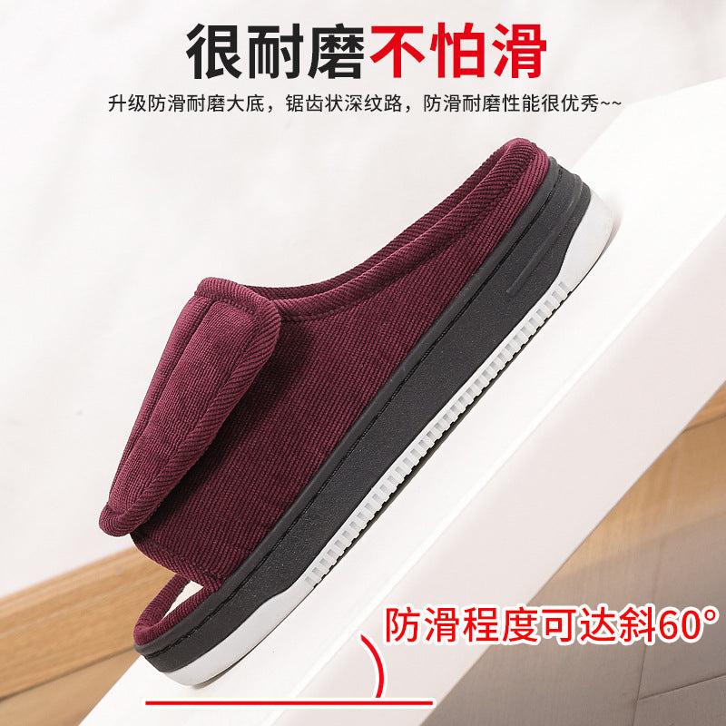 Velcro Adjustable Linen Slippers for Middle-Aged and Elderly People Breathable Foreign Trade Large Size Men and Women Outer Wear Non-Slip Home Shoes for the Elderly