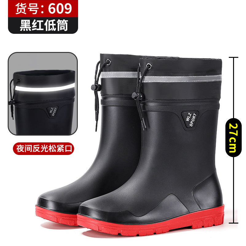New Thickened High-Tube Men's Waterproof Non-Slip Warm Outdoor Fishing Rubber Boots with Drawstring