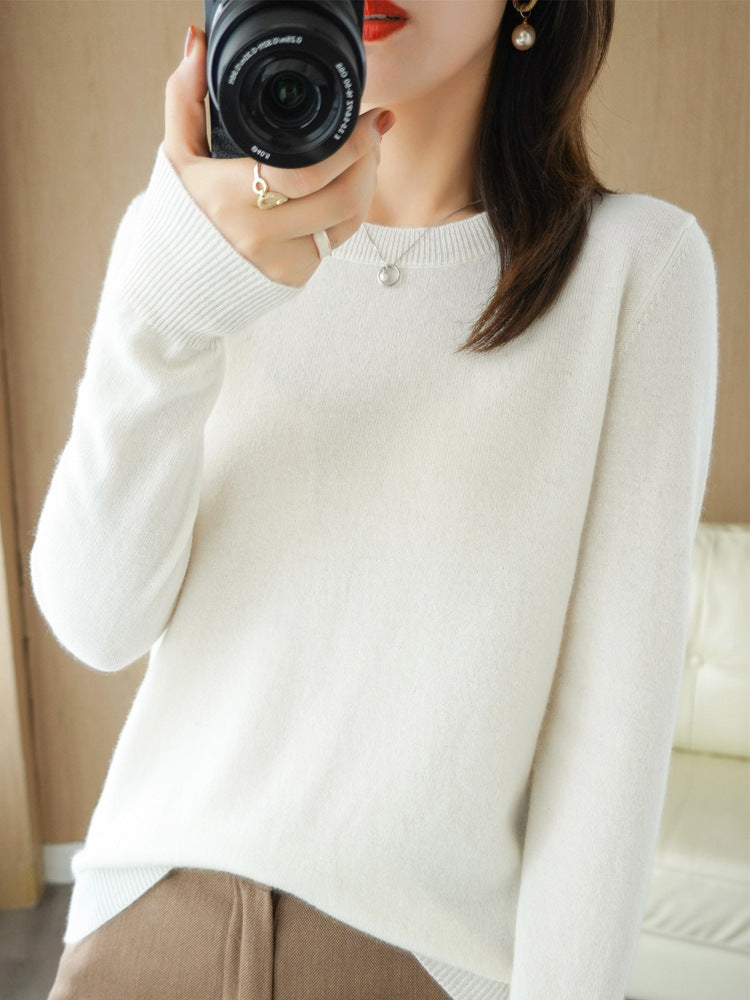 New Autumn and Winter Round Neck Knitwear Women's Pullover Knitwear Pure Color Long-Sleeved Women's Thin Inner Wear Outer Bottoming Shirt Korea