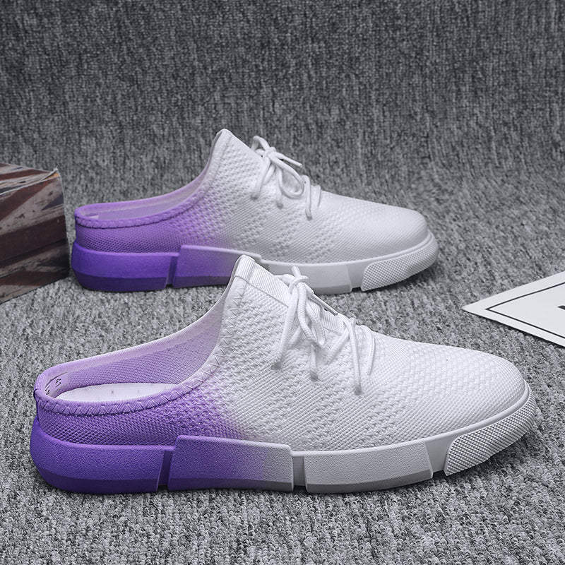 Canvas Shoes Men's Half-Slip Summer Mesh Breathable Trendy Casual Thin Toe-Toe Heelless Lazy Slip-On Trendy Shoes