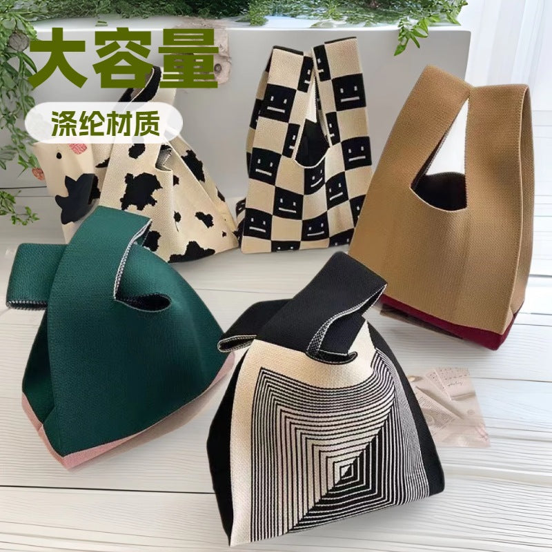 Souvenir Tote Bag, Large Capacity Small Bag for Women, Color-Blocked Knitted Tote Bag, Storage Bag, Versatile Handbag