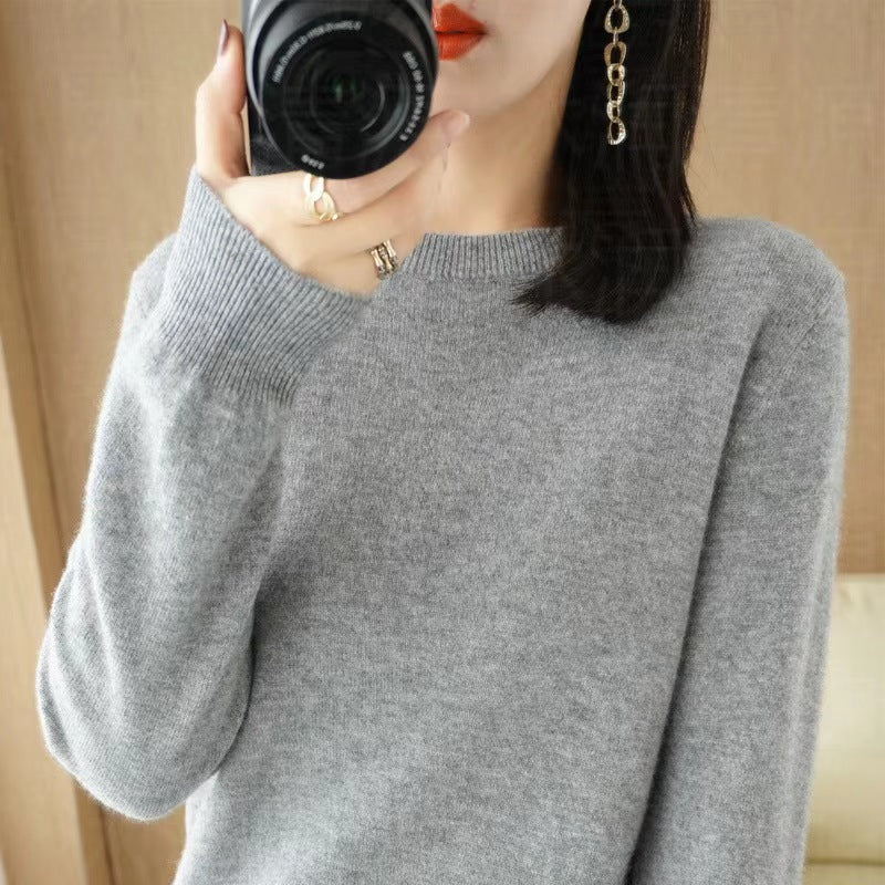 New Autumn and Winter Round Neck Knitwear Women's Pullover Knitwear Pure Color Long-Sleeved Women's Thin Inner Wear Outer Bottoming Shirt Korea
