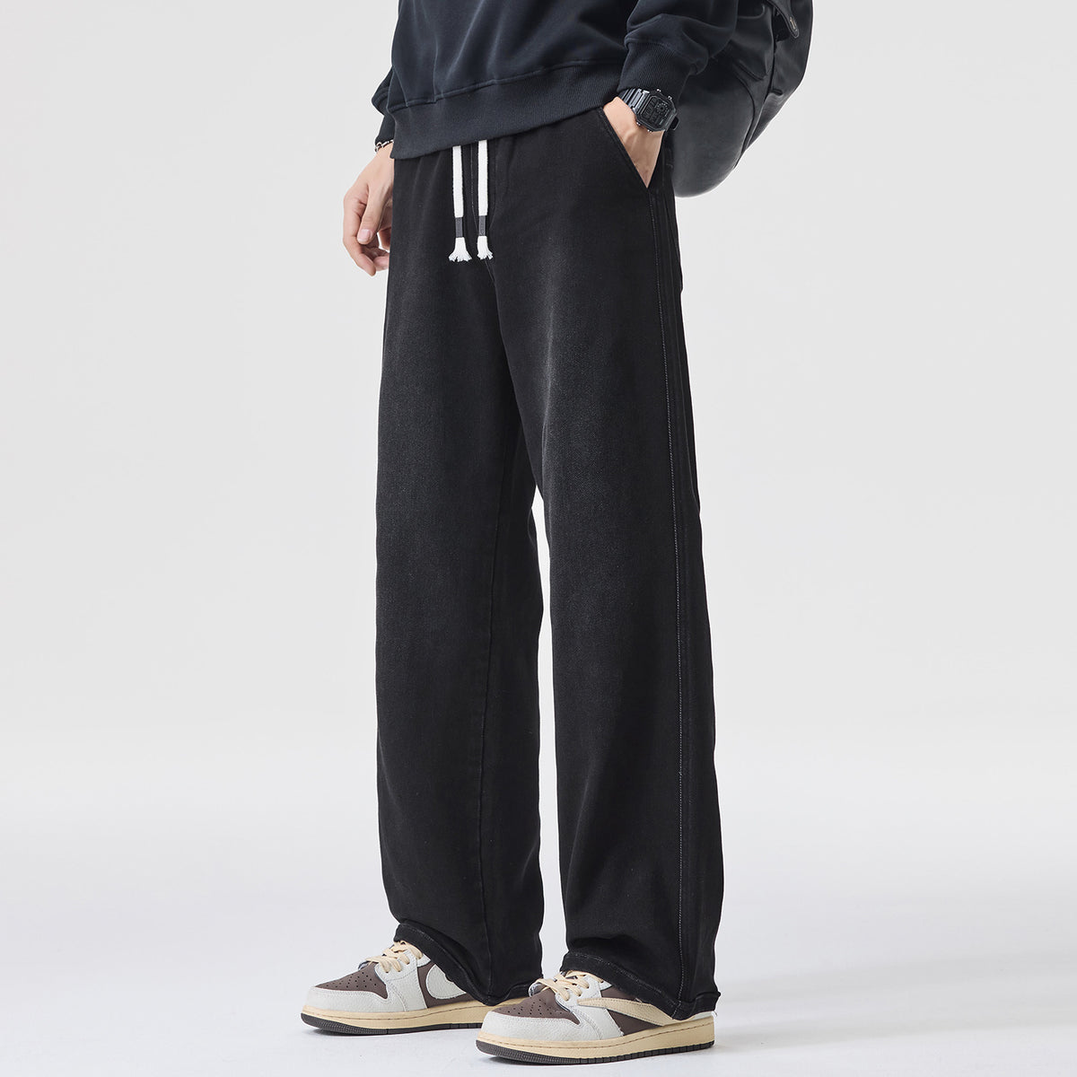 Plus Size Men's Autumn and Winter New Tall Extended Wide-Leg Jeans Men's Loose Versatile Casual Straight Pants