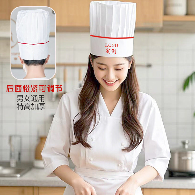 Extras High Chef Hat Men's Catering Work Hat White Mushroom Hat High Hat Special Oil Smoke-proof Cloth Hat for Hotel Kitchen