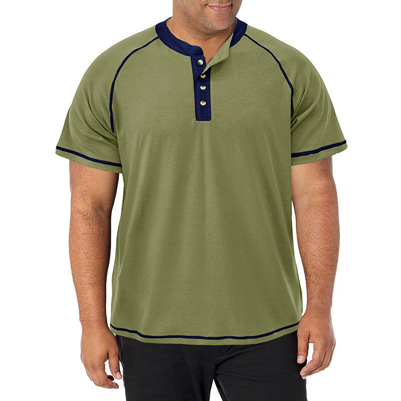 European and American Men's Tall Short-sleeved Heavyweight Henry Shirt Cross-border Large Size Men's Round Neck T-shirt Outdoor Basic Style