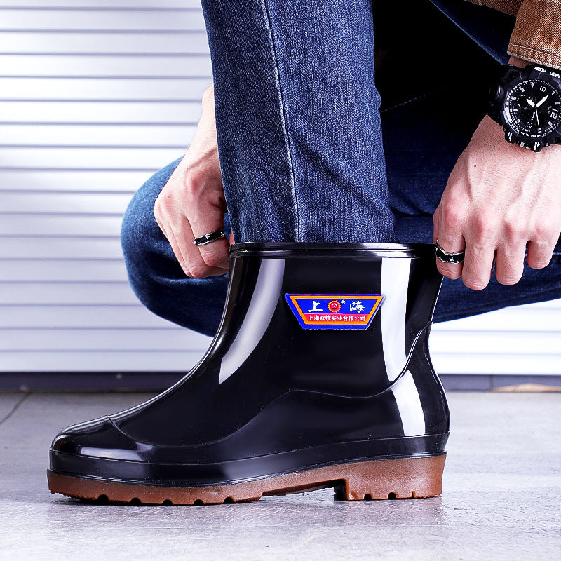 Shanghai Sijie High-Top Rain Boots, Long Rubber Boots for Outdoor Activities, Non-Slip Large Sole Rain Boots, Mid-High Top Farming Labor Protection Water Boots