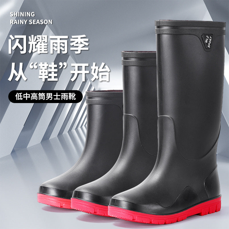 New Thickened High-Tube Men's Waterproof Non-Slip Warm Outdoor Fishing Rubber Boots with Drawstring