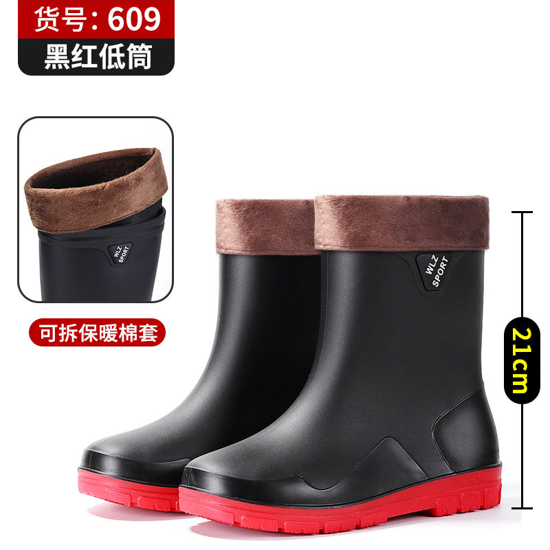 New Foreign Trade Style High-Tube Men's Water Boots, Mid-Tube Outdoor Waterproof Non-Slip Long-Tube Warm Thickened Fishing Rubber Shoes