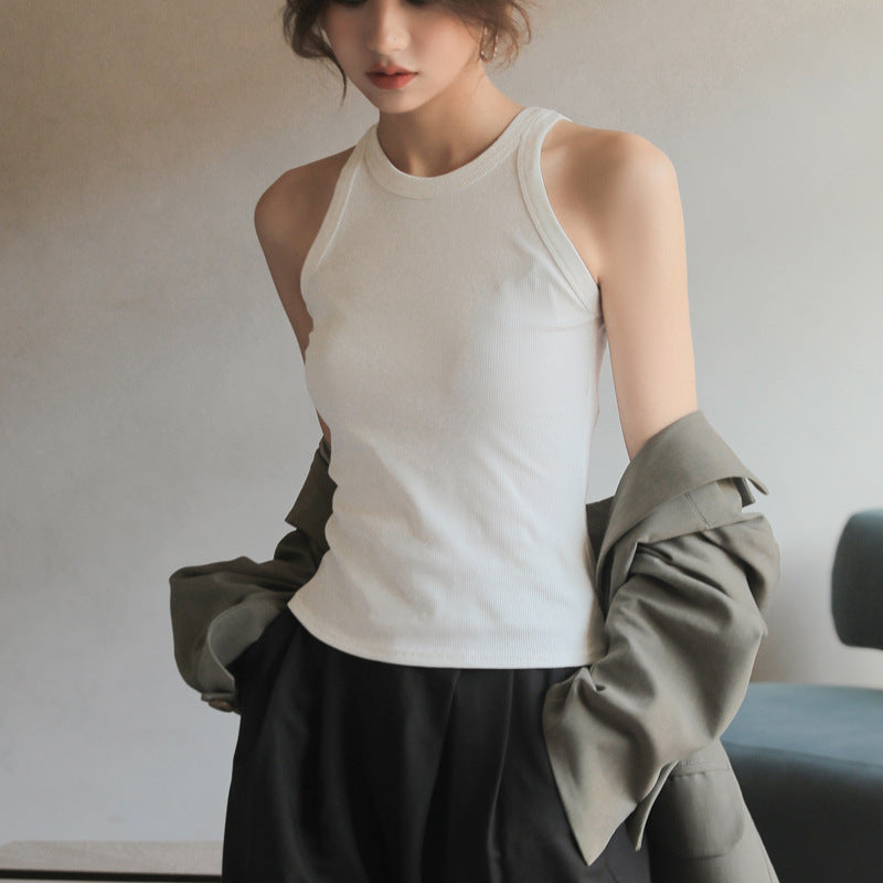 Internet Celebrity Short Black Bottoming Threaded Camisole Women's Summer Inner Sleeveless Design Outer Top Trbottomy Small