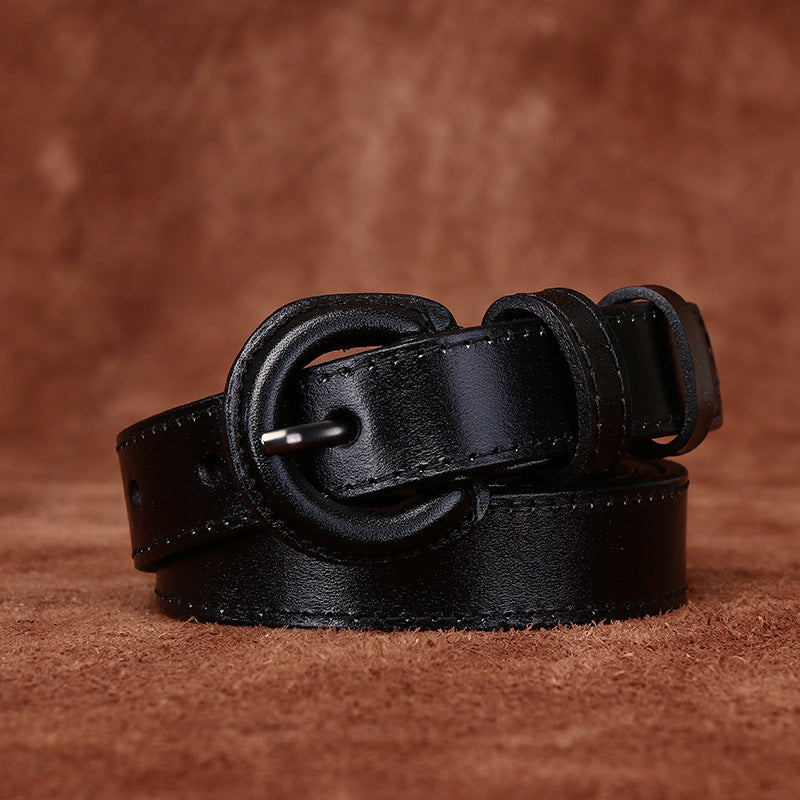 2.2CM wide anti-allergy belt Women's genuine leather pin buckle first layer cowhide fashionable simple all-match decorative pants belt