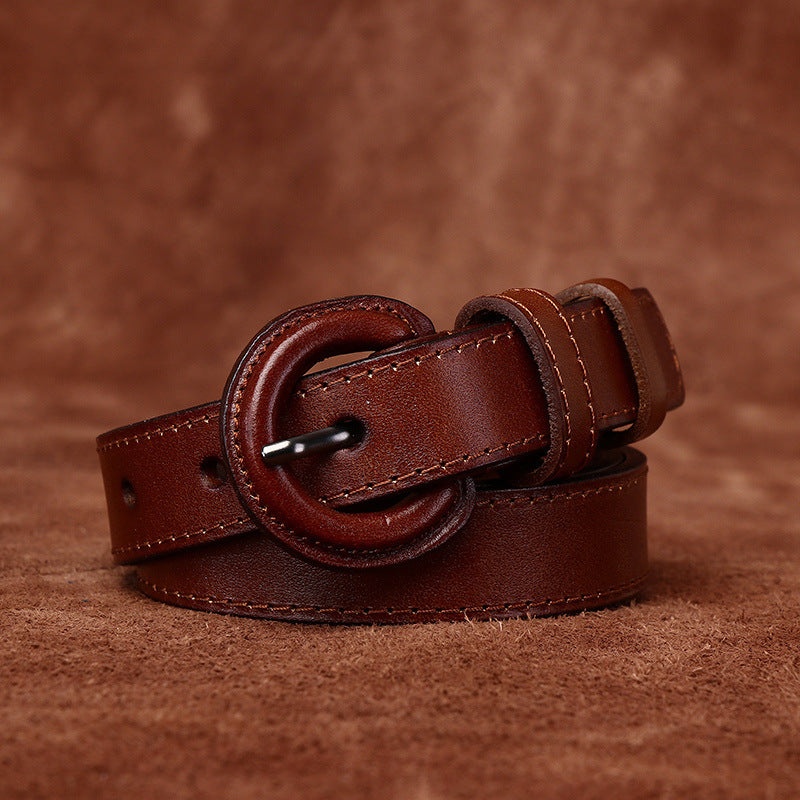 2.2CM wide anti-allergy belt Women's genuine leather pin buckle first layer cowhide fashionable simple all-match decorative pants belt