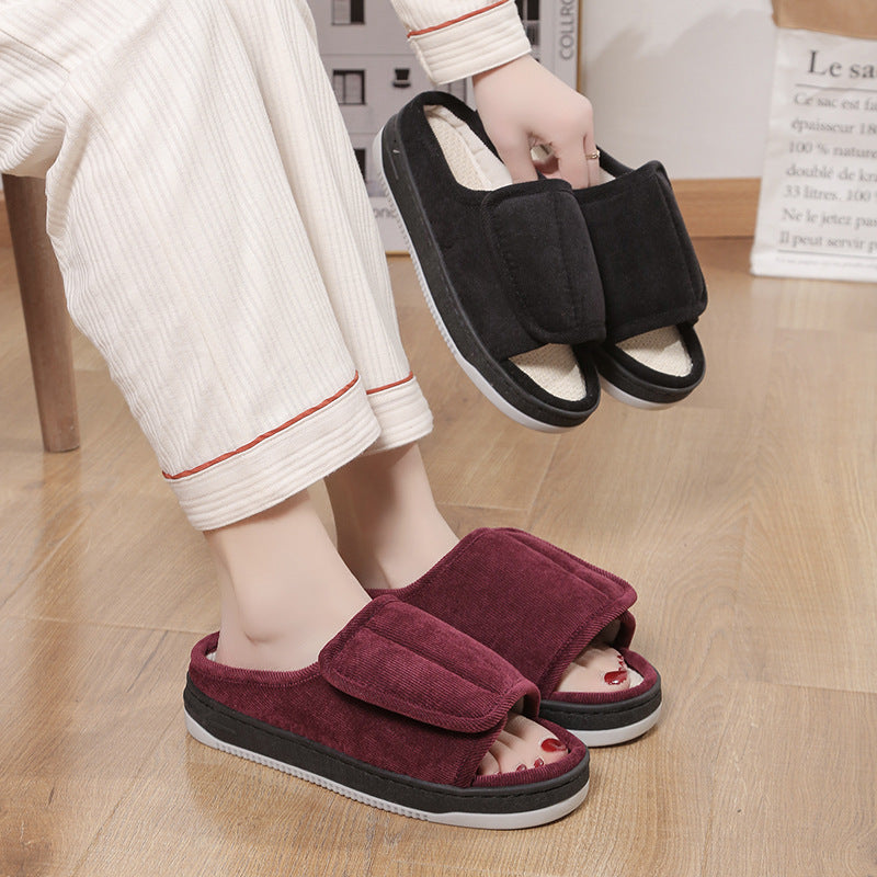 Velcro Adjustable Linen Slippers for Middle-Aged and Elderly People Breathable Foreign Trade Large Size Men and Women Outer Wear Non-Slip Home Shoes for the Elderly