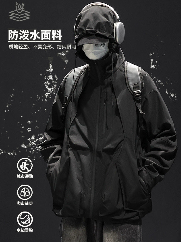 Plus Size Men's Loose Trendy Windproof Work Jacket for Spring and Autumn, Casual Oversized Jacket for Big and Tall Men
