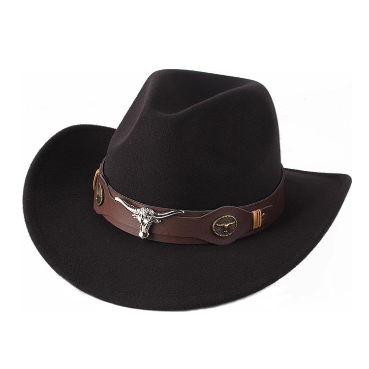 American Retro Western Knight Hat Men's Top Hat Spring and Autumn Jazz Hat Women's British Casual High-End Large-Brimmed Woolen Hat Women's