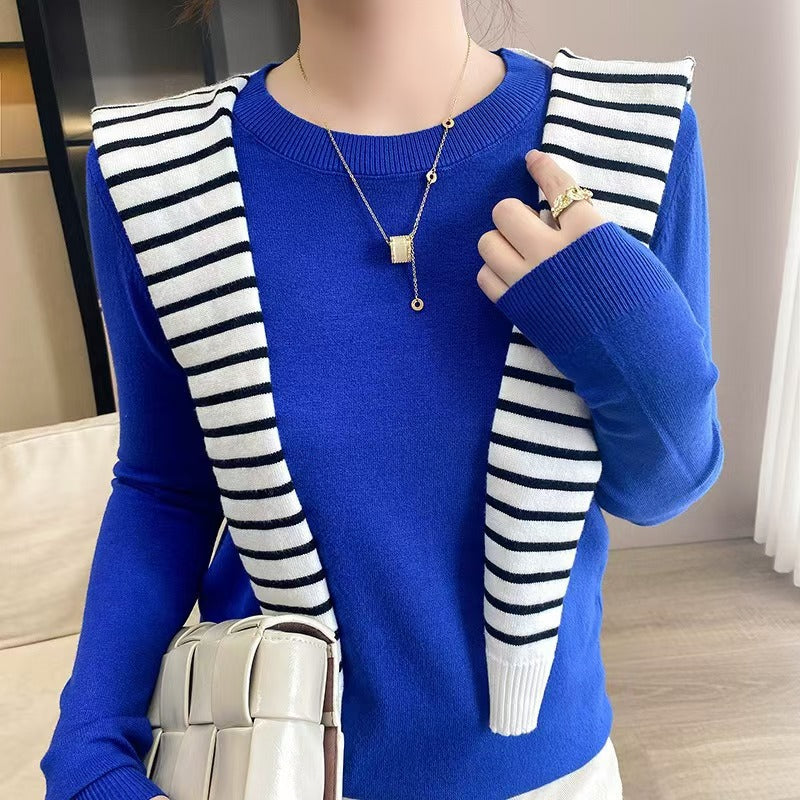 New Autumn and Winter Round Neck Knitwear Women's Pullover Knitwear Pure Color Long-Sleeved Women's Thin Inner Wear Outer Bottoming Shirt Korea