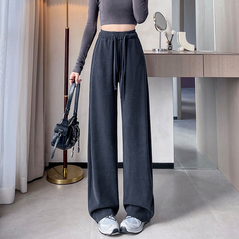 High-Waisted Straight-Leg Wide-Leg Pants for Women 2025 Spring and Autumn Loose Knit Casual Slim-Fit Floor-Length Versatile Slimming Sports Pants