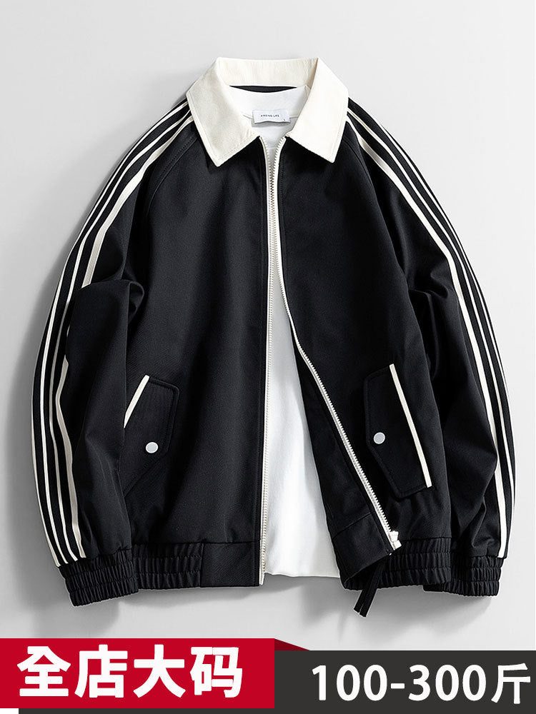 Plus-Size American-Style Workwear Jacket for Men, New Spring/Autumn Loose Fit Sports Jacket for Big and Tall Individuals, Versatile Trendy Top