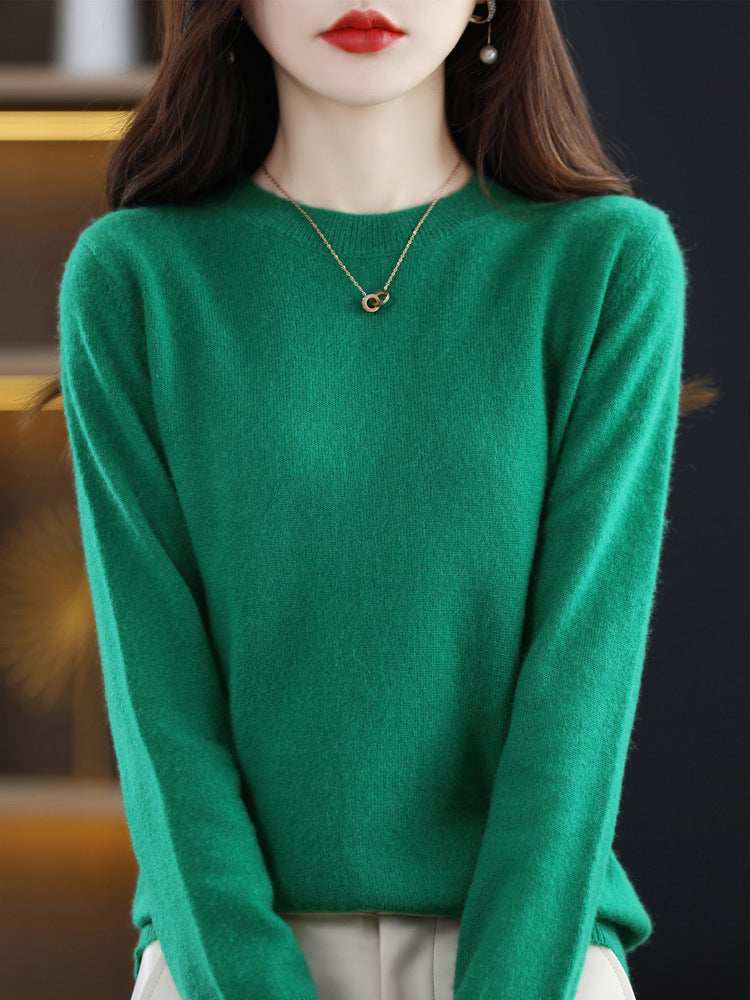 New Autumn and Winter Round Neck Knitwear Women's Pullover Knitwear Pure Color Long-Sleeved Women's Thin Inner Wear Outer Bottoming Shirt Korea