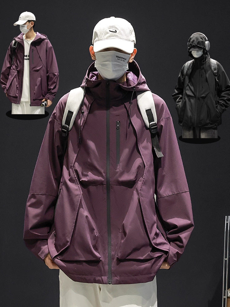 Plus Size Men's Loose Trendy Windproof Work Jacket for Spring and Autumn, Casual Oversized Jacket for Big and Tall Men