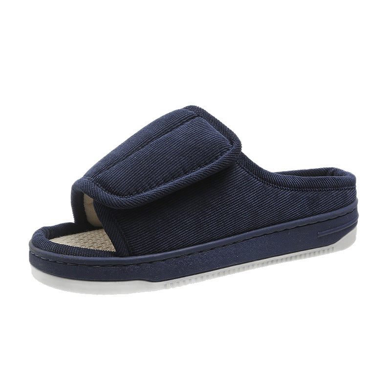 Velcro Adjustable Linen Slippers for Middle-Aged and Elderly People Breathable Foreign Trade Large Size Men and Women Outer Wear Non-Slip Home Shoes for the Elderly