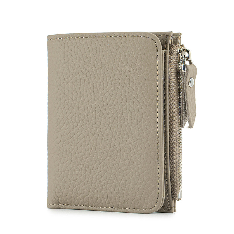 2025 Short Wallet Women's Genuine Leather Ultra-Thin Wallet Card Holder High-End First-Layer Cowhide Wallet Japanese Cross-Border